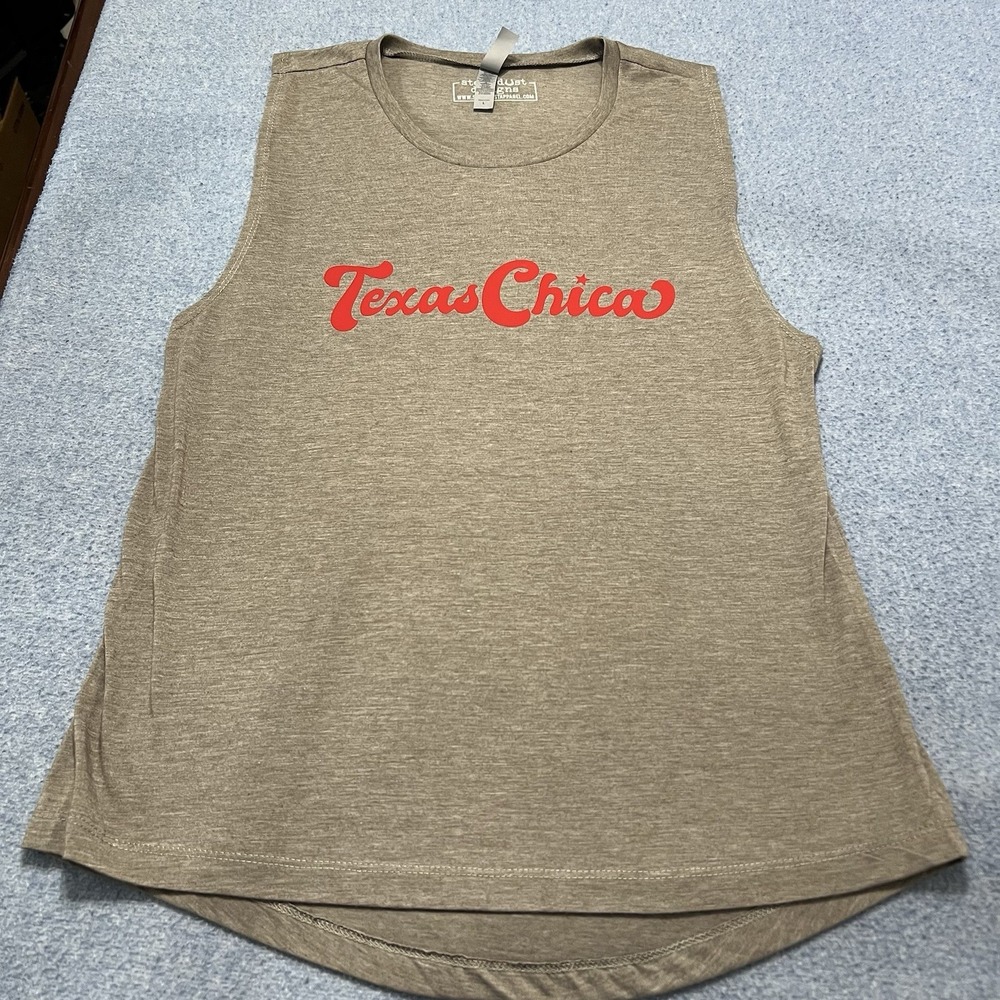 Texas Chica Womens Tank Top Gray Graphic Tee Sleeveless Topo Chico Size Large